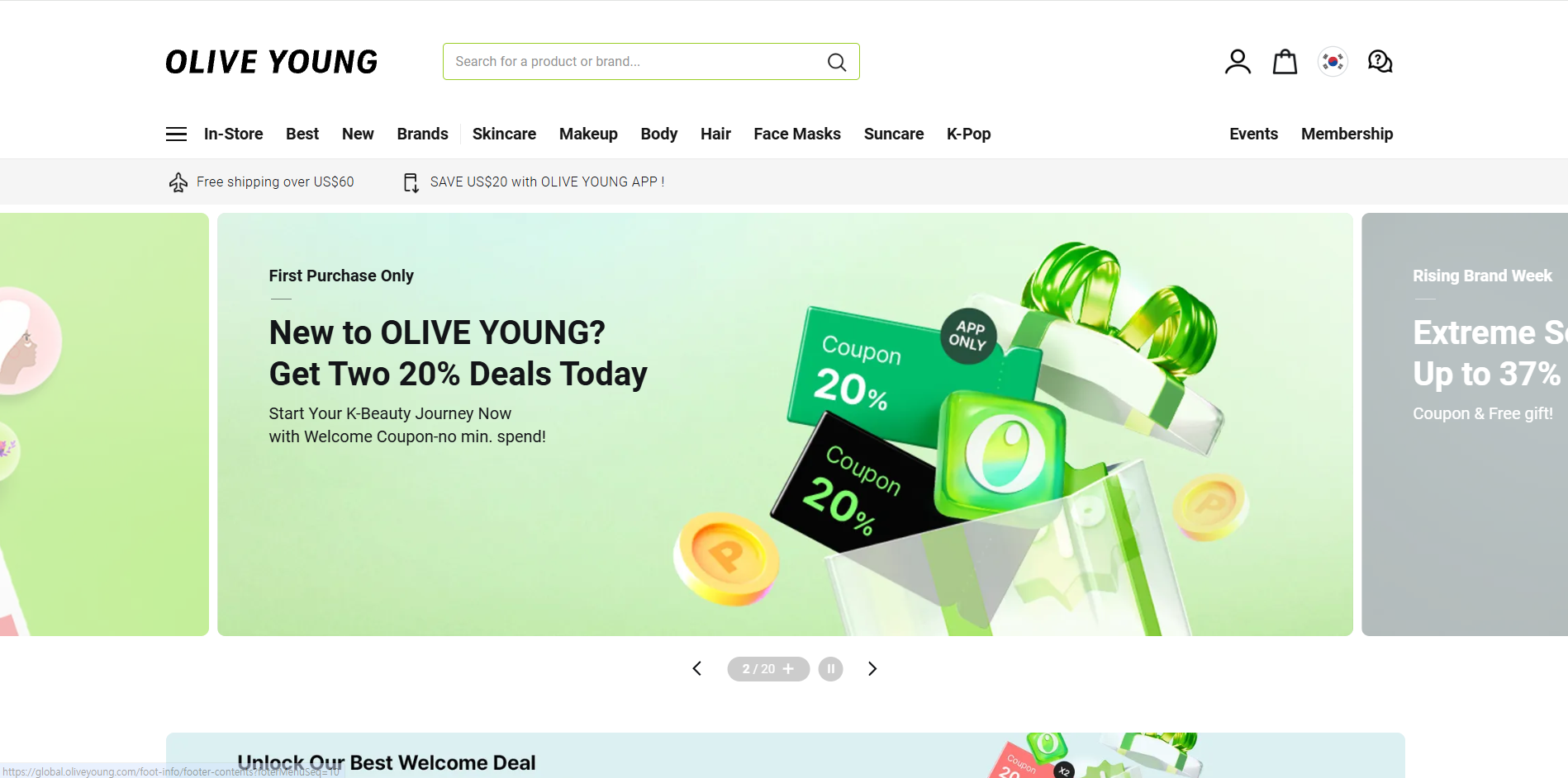 Olive Young Global online store homepage