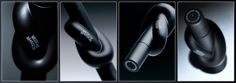 MUZIGAE MANSION knotted black packaging shown from four angles