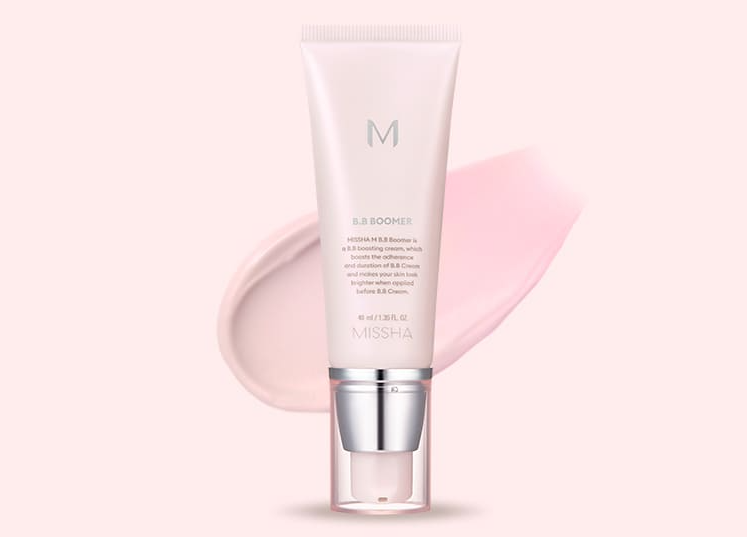 MISSHA M B.B Boomer primer tube with a pink cream swatch