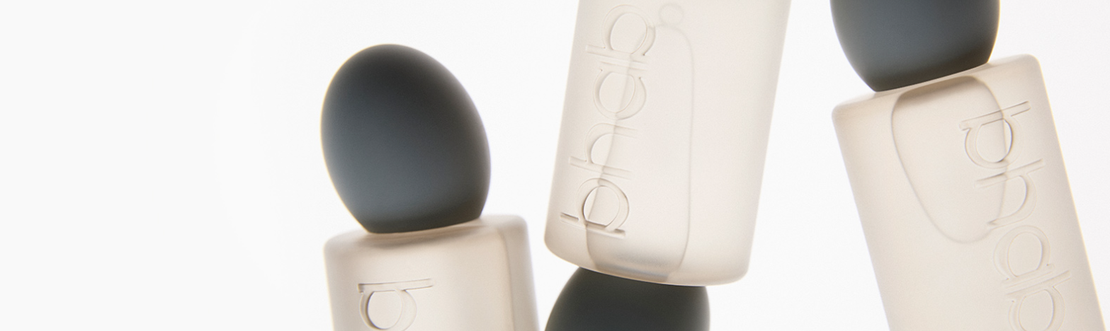 bhab skincare bottles with their signature egg-shaped caps